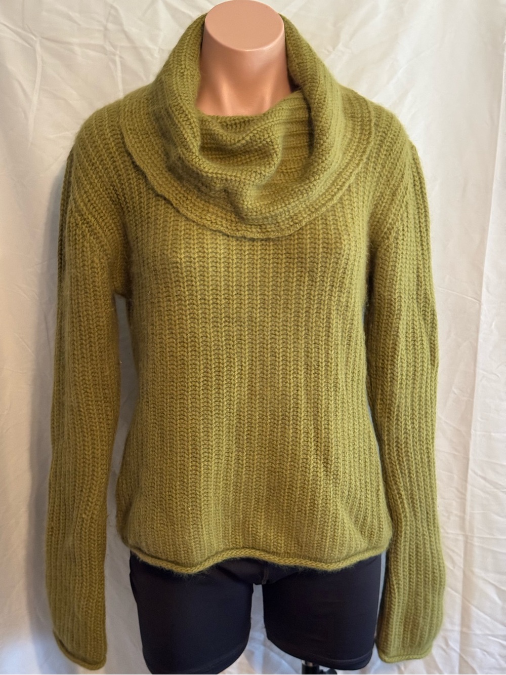 Cozy 40% Angora Olive Green Cowl Neck Long Sleeve Sweater